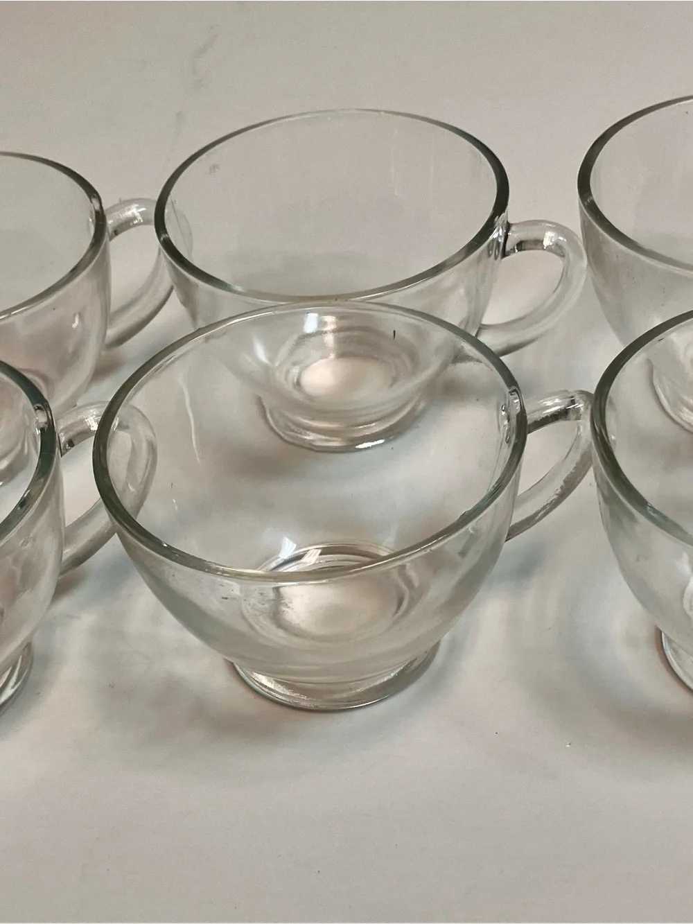 Set of Six Clear Glass Tea Cups with Handles